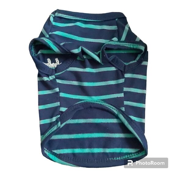 Nwot "Dogbaby" Embroidered Blue And Green Striped Dog Shirt - Size Small - Picture 2 of 5